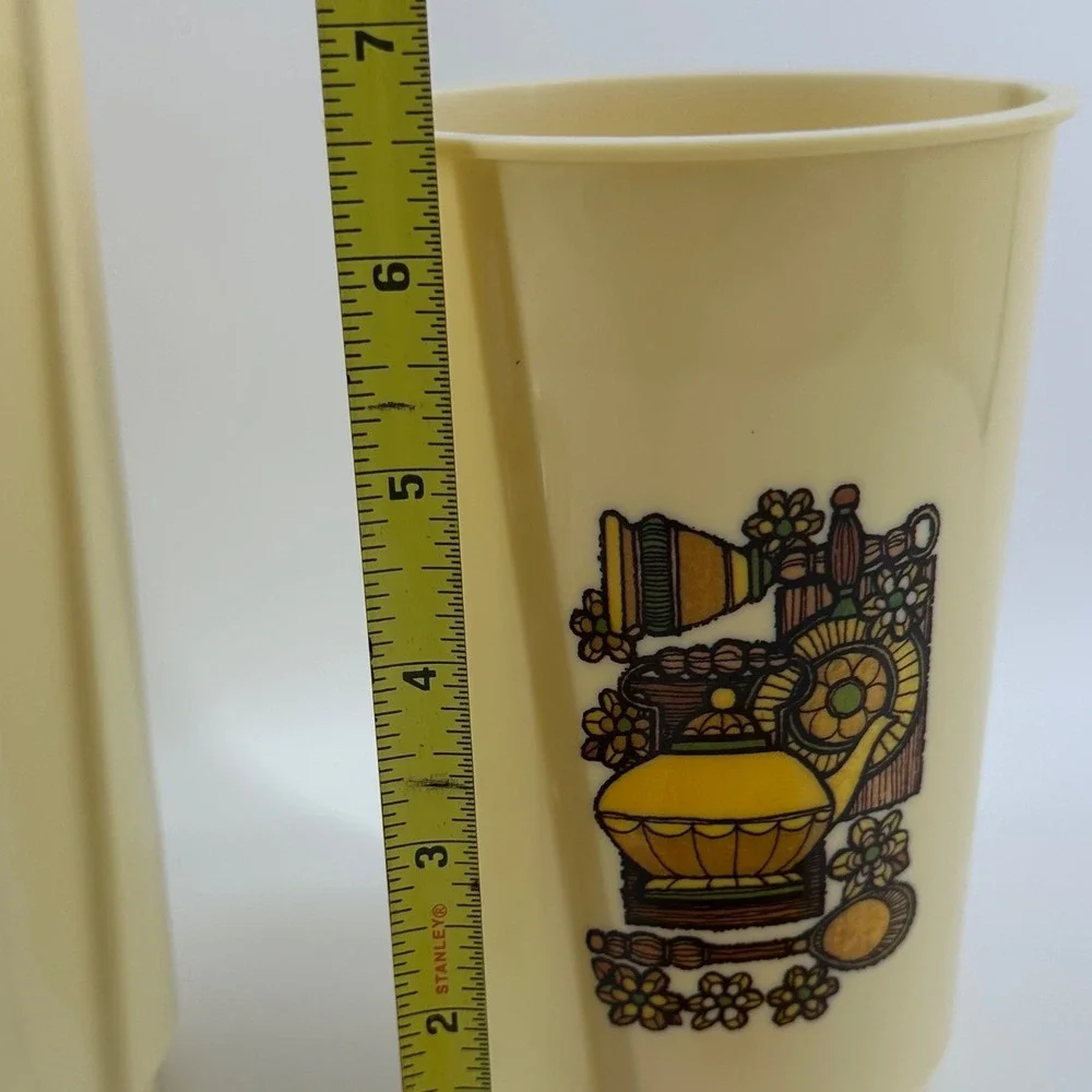 Vintage MCM Nesting Kitchen Canister Set Cream Yellow Retro 70s Excellent
